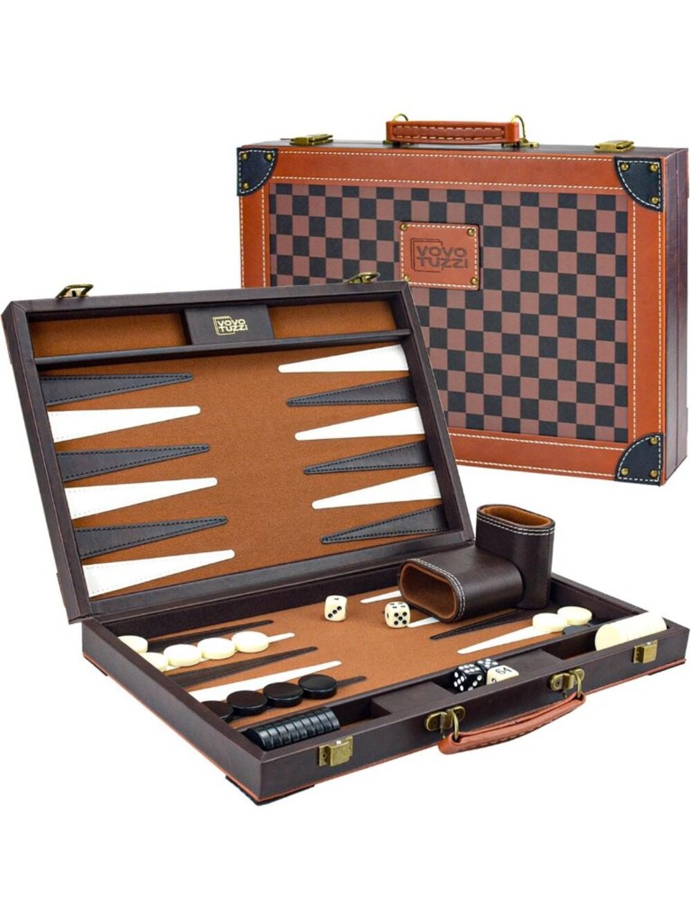 Stylish 15" PU Leather Backgammon Set for Adults - Classic Game for Fun Nights
